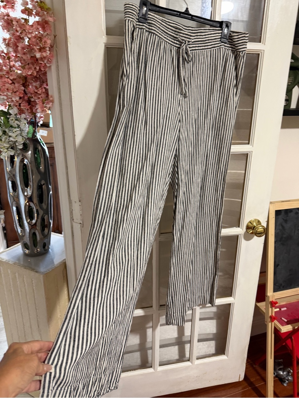Striped Black and White womens Casual Drawstring Pants